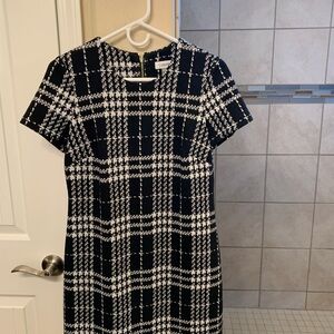 Calvin Klein Black and White Plaid Midi Dress